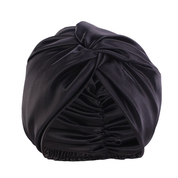 Svart satinhuv Silke cap för kvinnor Hårvård Justerbar knuten turbanhatt för lockigt naturligt hår Black