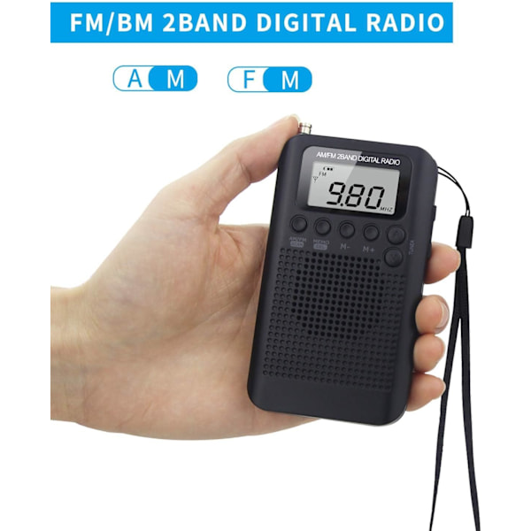 Bärbar extern högtalarradio liten FM/am digital display bärbar nödbelysning (svart)