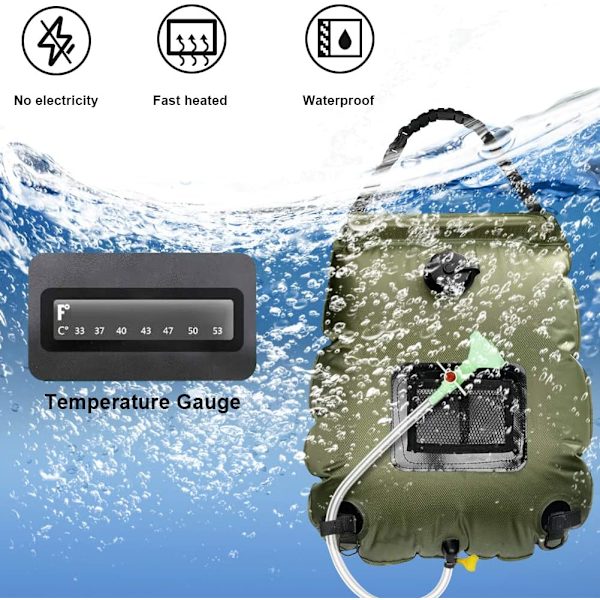 Solarduschväska Camping, 15L Bärbar Solarduschväska, Sol-