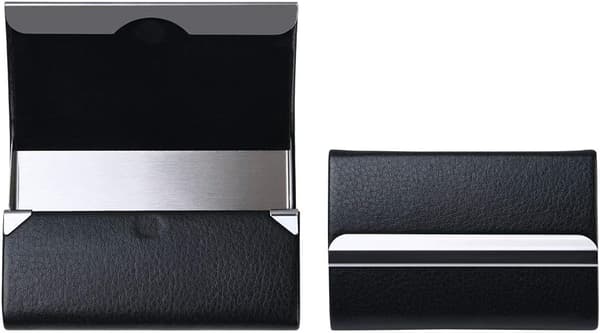 Visitkort Holder - PU Læder Kreditkort Holder, Rustfrit Stål
