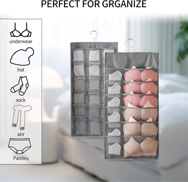 2 stk Henge-Oppbevaringspose Undertøy Organizer for Garderobe Dobbel-