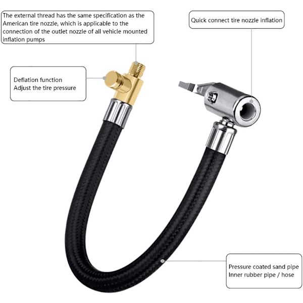 Dekk-inflator slange adapter med låseklemme luftklips erstatning