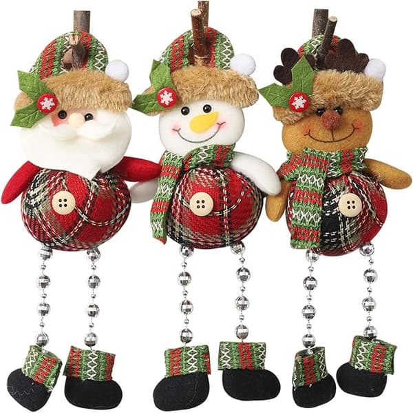 3-pack 9 tums julhängande prydnader, snögubbe tomte ren