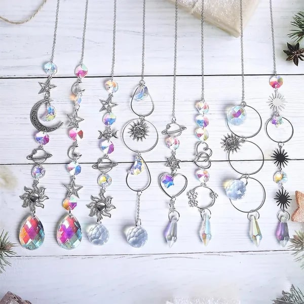 5 fargerike krystall solfangere med kjede, krystall prisme anheng for jul, bryllup,A