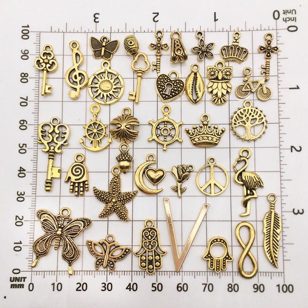 100 st Vintage Skelettnyckel Charm, Blandade Antik Stil Bro