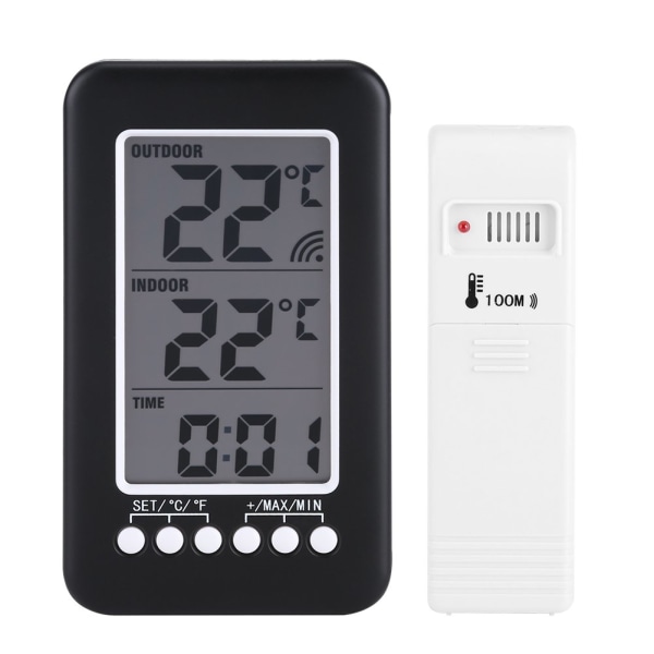 LCD digital temperaturmätare termometer inomhus utomhus med klocka