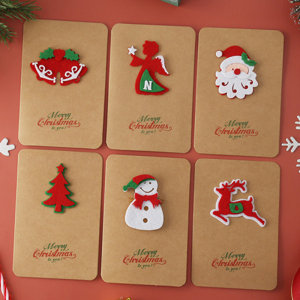 6-pack vintage julkort i kraftpapper, handgjorda