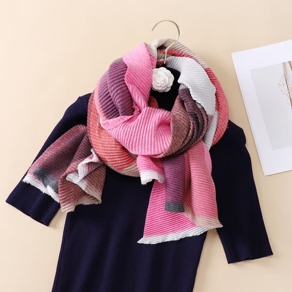 Rosa polyester bomulls skjerf med flerfarget striper, varm for kvinner