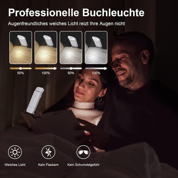 Læselampe, USB Genopladelig Klipslampe, 3 Farver