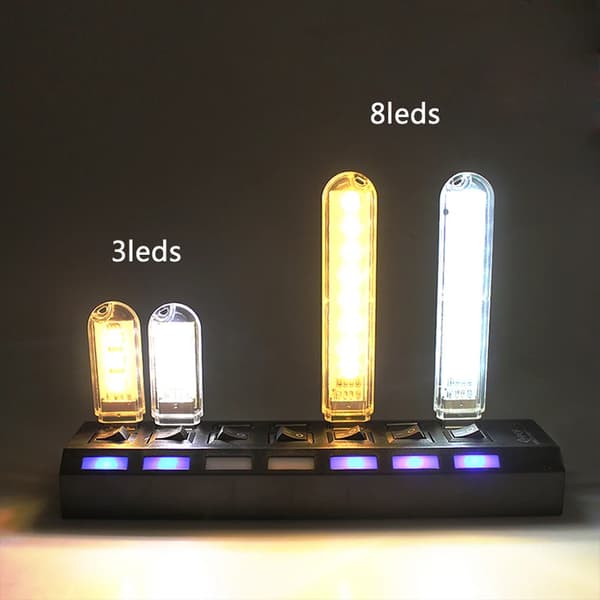 8 Pak USB Bærbar Stribelys Mini Bogelampe 8 LED Natlys