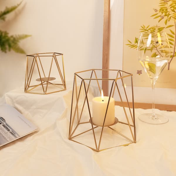 Gyldne søylelysestaker, sett med 1 elegant metallgeometrisk te