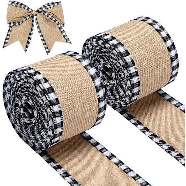 2 stycken Faux Burlap Julklappsband med rosett för jul