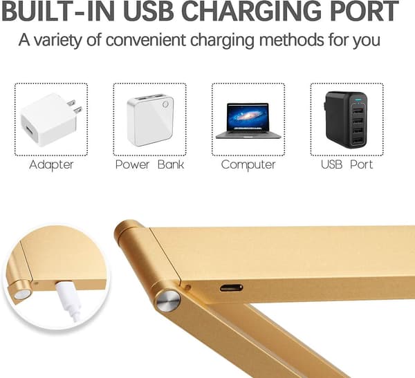 Foldbar LED-skrivebordslampe, Dimbar Lampe med USB-lading, DXGHC