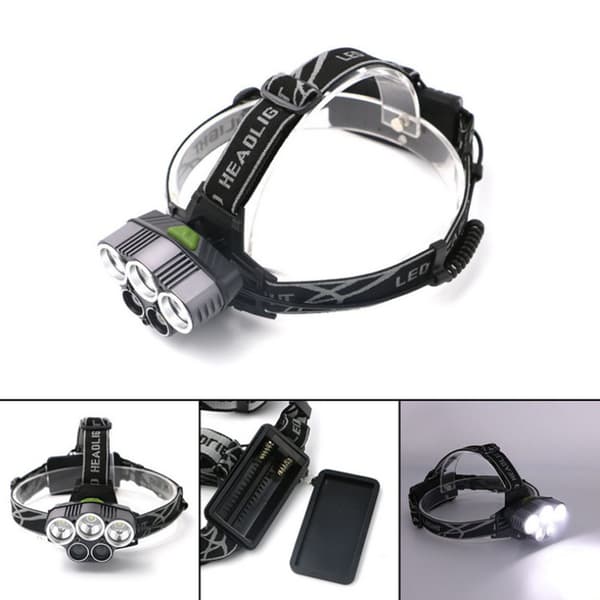 Fem LED høylys fjernlys T6 hodelykt USB lading