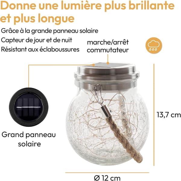 Solcelle Glas Hængende Lys - Sæt af 1 - Udendørs Solcelle Lampe - H