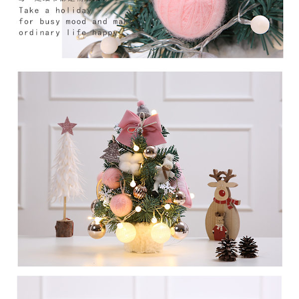 Pink Juletræ 60cm Mini Kunstigt Juletræ LED Lys