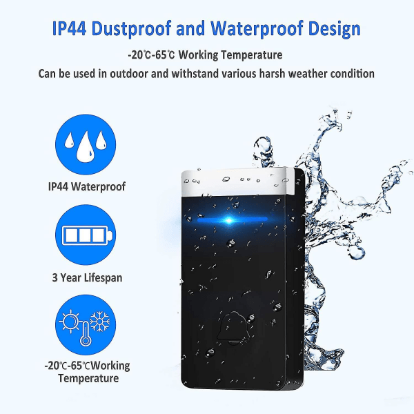 Batterifri trådløs dørklokke, udendørs vandtæt trådløs