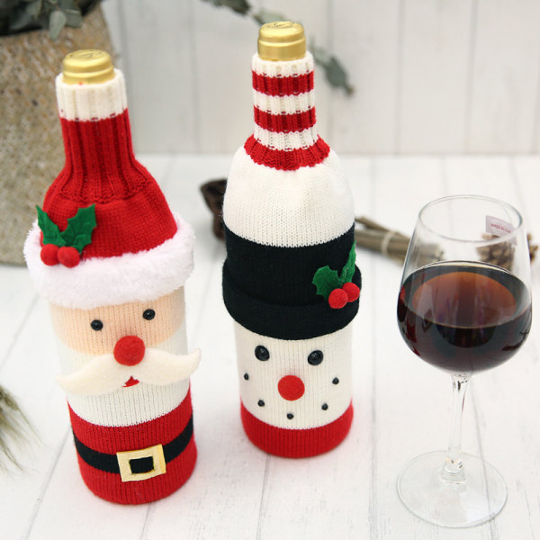 2pcs Christmas Decoration Knitting Wool Red Wine Bottle Bag