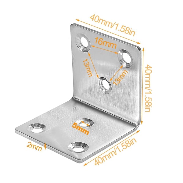 Stainless Steel L Bracket, 40x40mm 90 Degree Right Angle Bracket