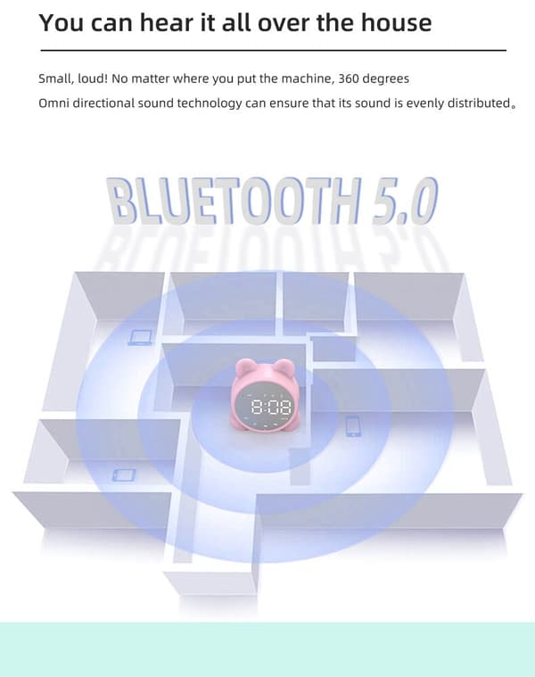 Söt Bluetooth-högtalare väckarklocka för barn, barnsäng
