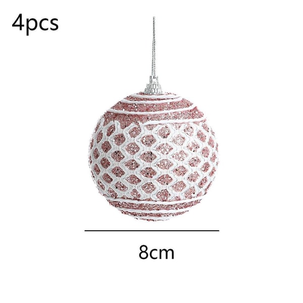 4 pcs Christmas Charm Ball 8cm Glittering Ball Ornament (pink)