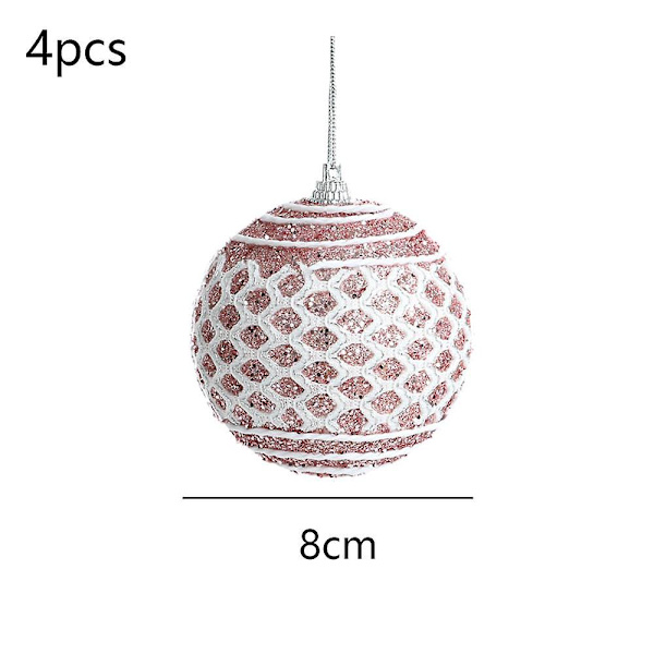 4 stk Julerkule 8cm Glitrende Kulepynt (rosa)