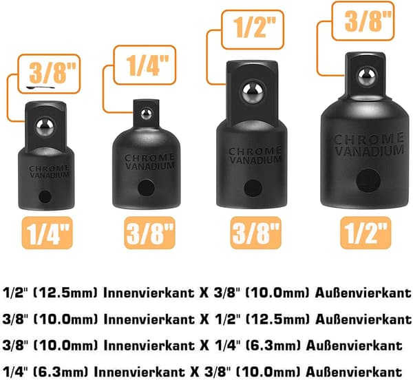 Sokkeladapter 1/2 3/8 1/4 Hex Borbits Adapter Sæt Mødrenøgle