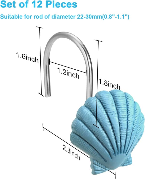 12-pack Duschdraperihakar i Seahorse-design för Hem och Badrum (Blå