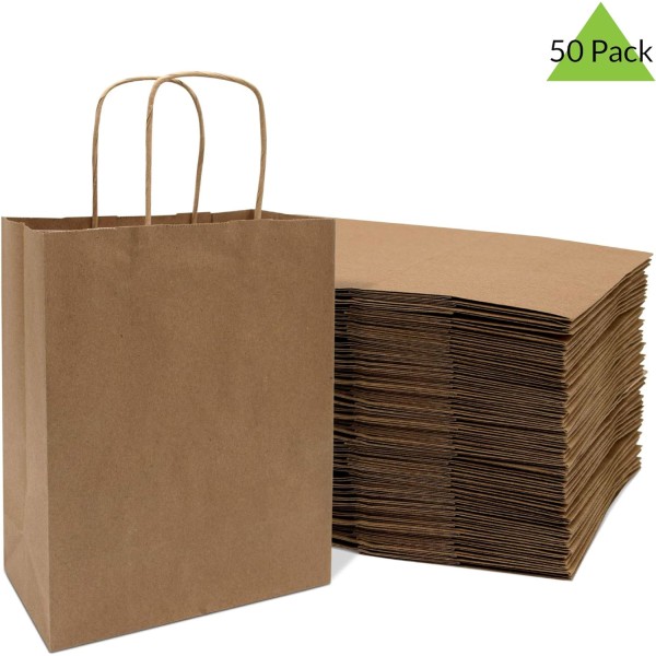 Brune papirsposer med håndtag – 8x4x10 tommer 50 stk. Papirshop
