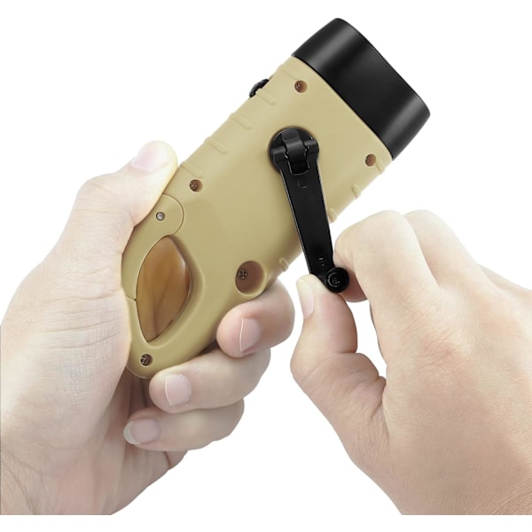 Solcelle Lommelykt (-Khaki), Solcelle LED Lommelykt & Håndsveiv Lommelykt