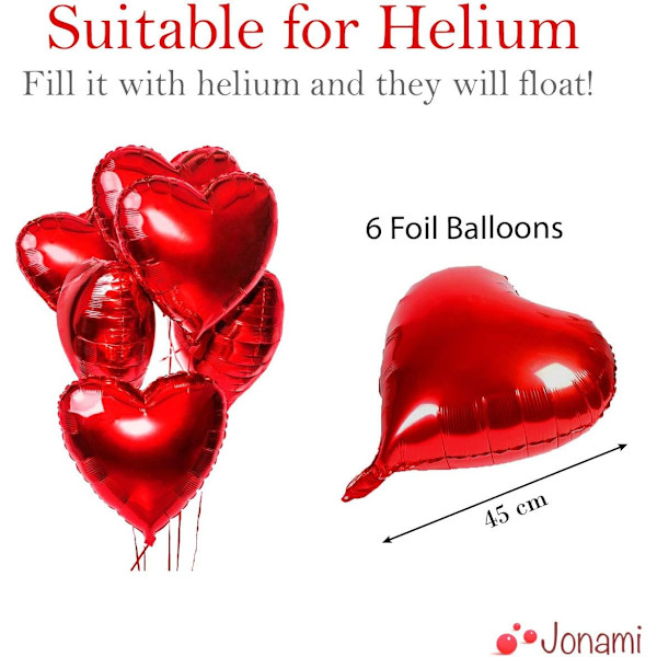 Romantisk Dekoration, 1 XXL Kærlighedsballon, 6 Røde Hjerteballoner, 4