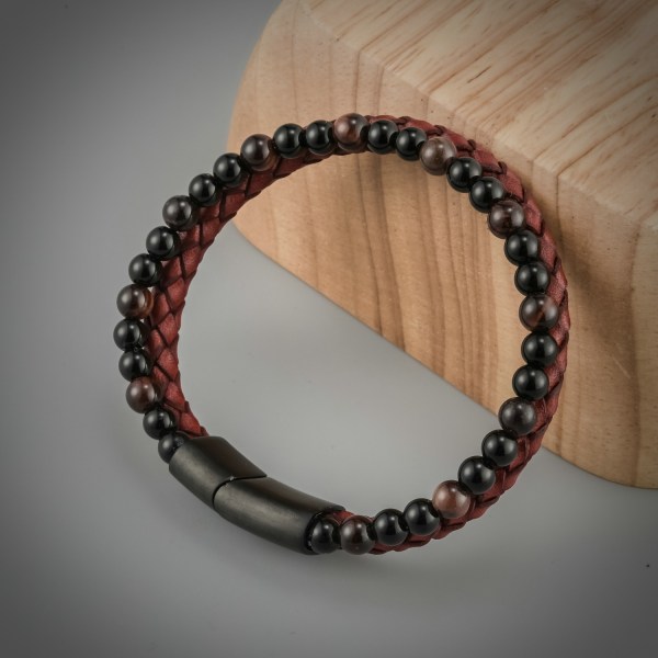 Mode vævet læder rustfrit stål mænds armbånd Naturlig DXGHC