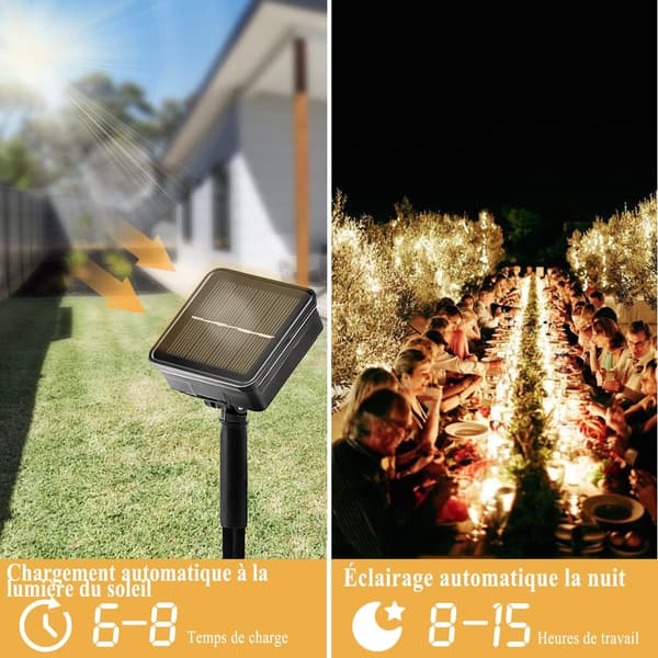 Solcelle-lysstreng til udendørs, 2×22M 200 LED Solcelle-lysstreng