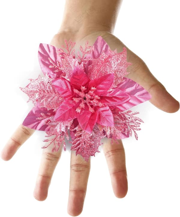 1 Pakke 15cm Glitter Juleblomster - Kunstige Julestjerner -