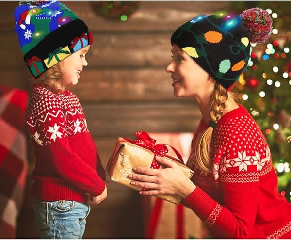 2 stycken jul LED-upplysta mössor Fula tröjor Stickad mössa