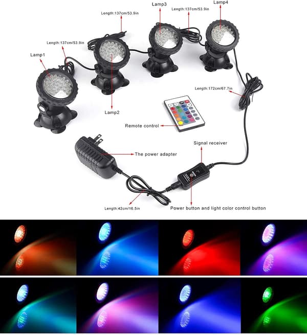 Fargeskiftende spotlight, 12W LED undervannsfontenelampe, dam