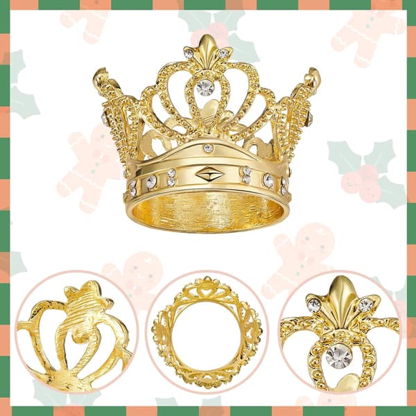 Gull Serviettringer Sett med 6 - Krone Rhinestone Juleringe
