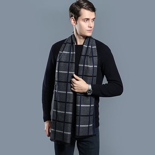 Mens Scarf Winter （grey/White Plaid）-Fashion Formal Soft Scarves