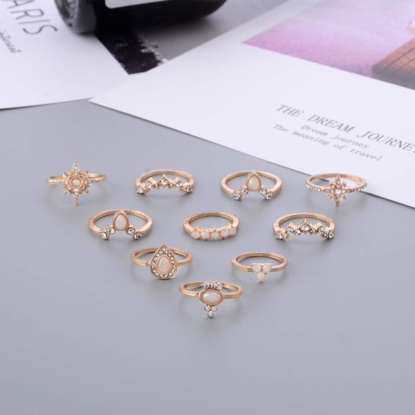 10 stk. Knuckle Stacking Ringe til Kvinder Teen Piger, Boho Vintage F
