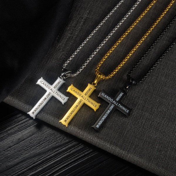 Cross Titanium hänge halsband Bibeln rostfritt stål kant Chai