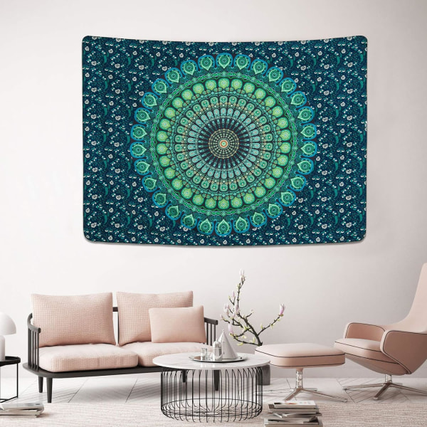 Bohemisk Mandala Väggbonad Hippie Väggbonader Psykedelisk Påfågel B