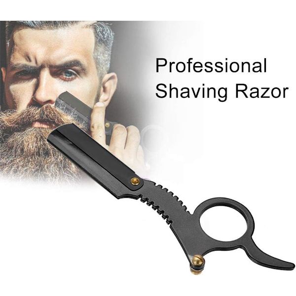 (Sort) Mænds Rustfrit Stål Straight Edge Razor Tommelform Manu