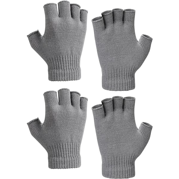 2 Par Fingerløse Vinterhandsker, Unisex Varme Termiske Halvfinger