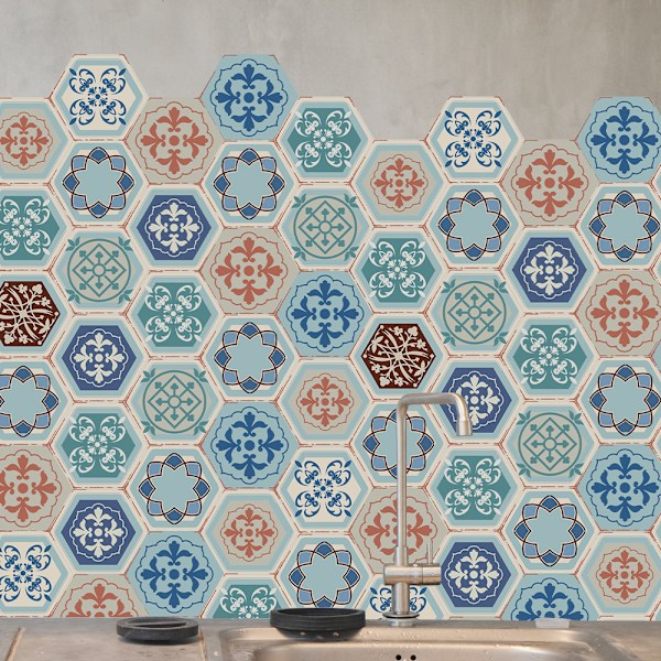 10 st Hexagonformade Väggdekaler Retro Mönster Sovrum Vardagsrum H
