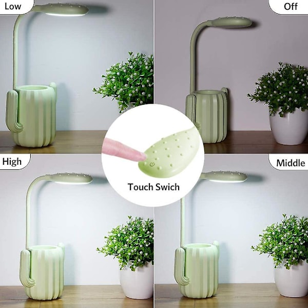 Multifunktionell kaktus bordslampa med USB-laddning och pennhållare Nig