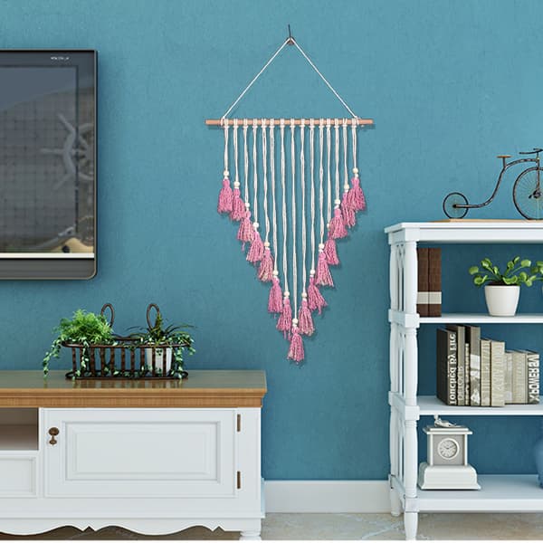 Makramé-vægtæppe, vævning, boho-chic, geometrisk vægdekoration