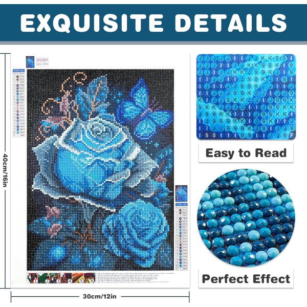 Butterfly Rose Diamond Painting Kits for Adults, 12x16 Inch Full