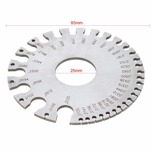 Ruostumattomasta teräksestä valmistettu pyöreä lankamittari langan paksuuden mittaamiseen - M