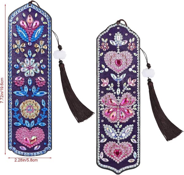 (2-pack) Diamantbroderade Bokmärken med Läderhängare, 5D