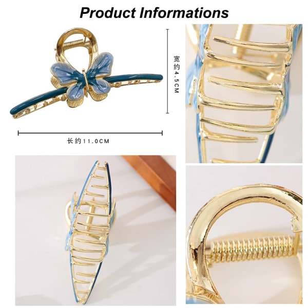 Fjärilsstora Hårclips Blå Fjäril Metall Hårclips Bi